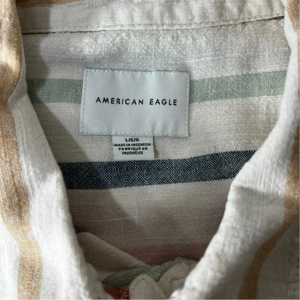 American  Eagle Womens Baggy
Cropped Shirt Striped Button Top
Long Sleeve. - Picture 4 of 7